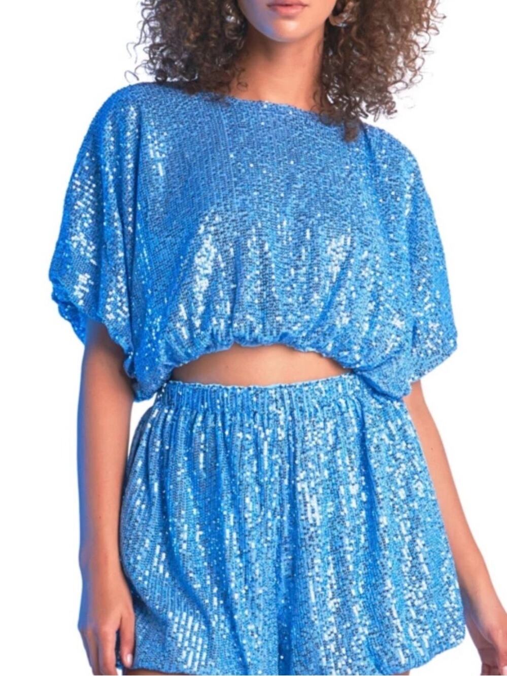 NWT Endless Rose Blue Sequin Crop Top XS Party Holiday NYE Cocktail